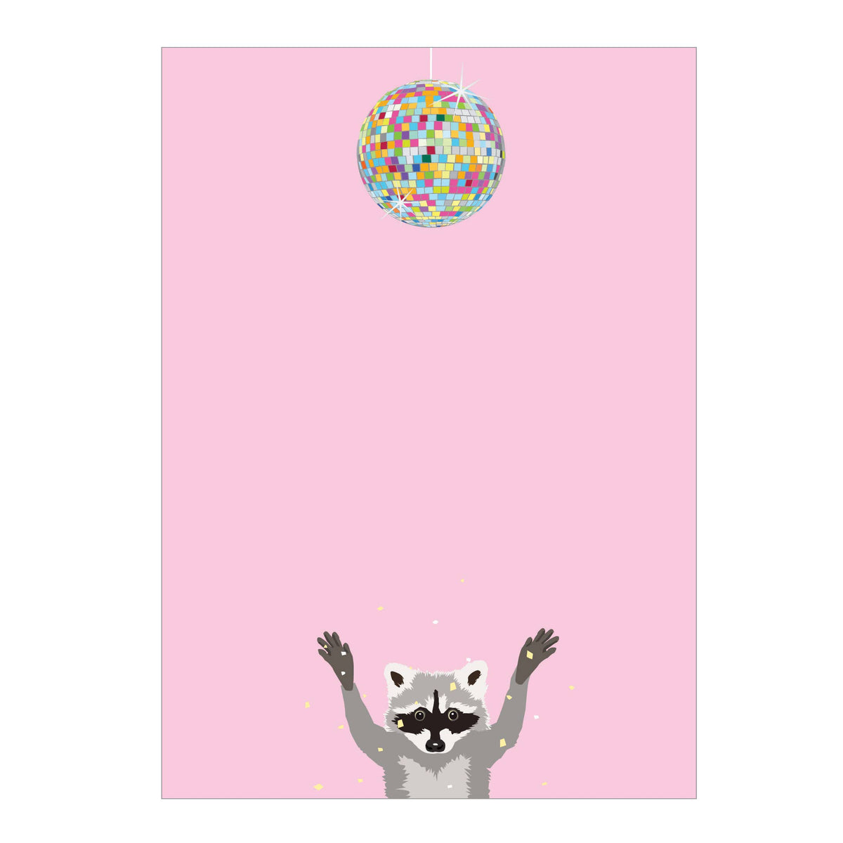 Disco Raccoon notepad by Apartment 2 Cards, detail of disco raccoon illustration