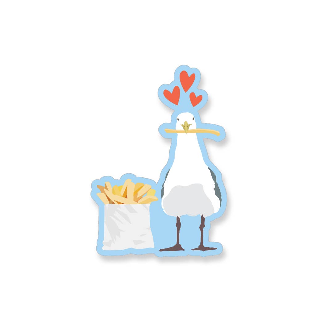 Seagull with French Fries vinyl sticker by Apartment 2 Cards, "True love", 2.48 x 3.5 inches