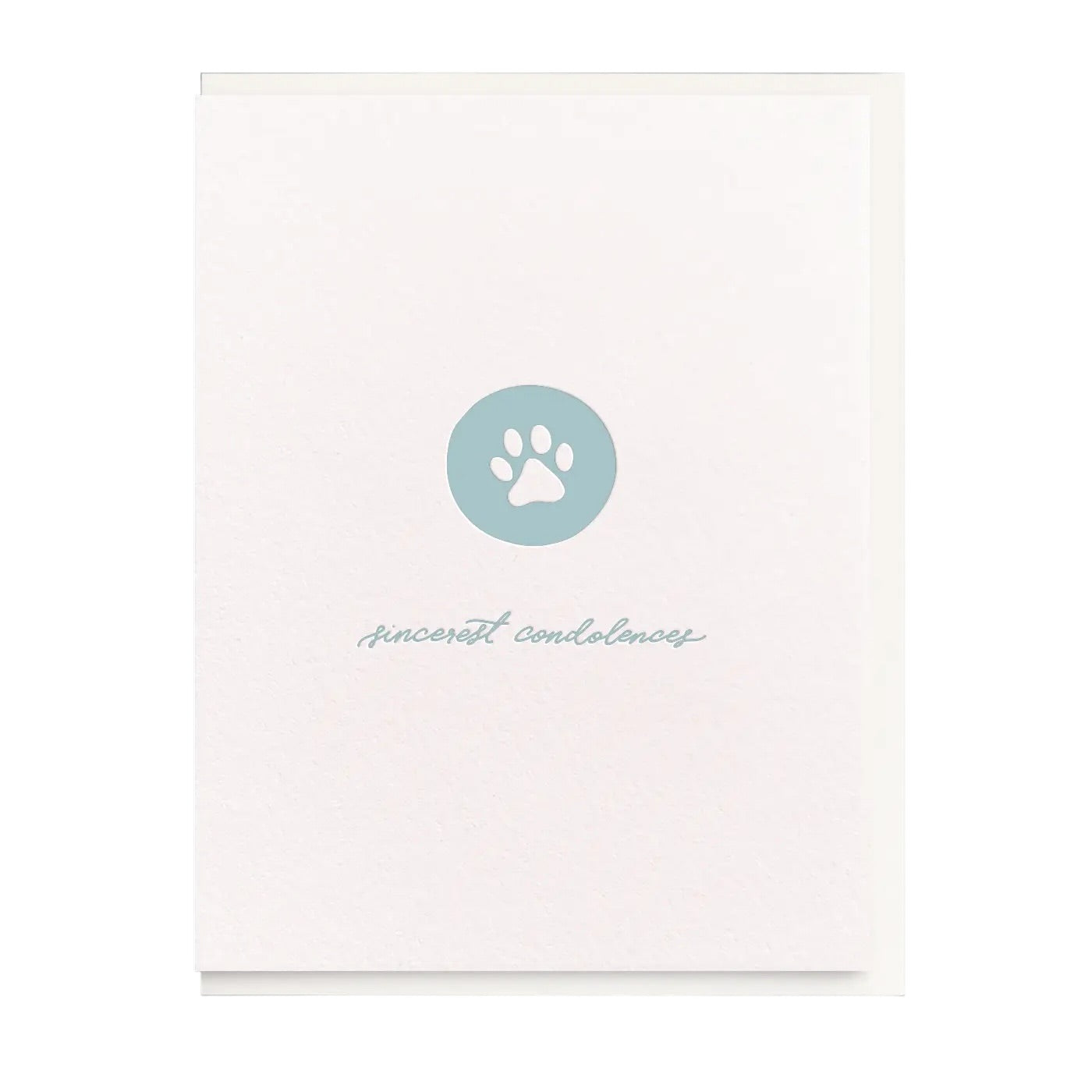 Sincerest Condolences pet loss letterpress card by Dahlia Press, blank interior, off-white envelope, 4.25 x 5.5 inches