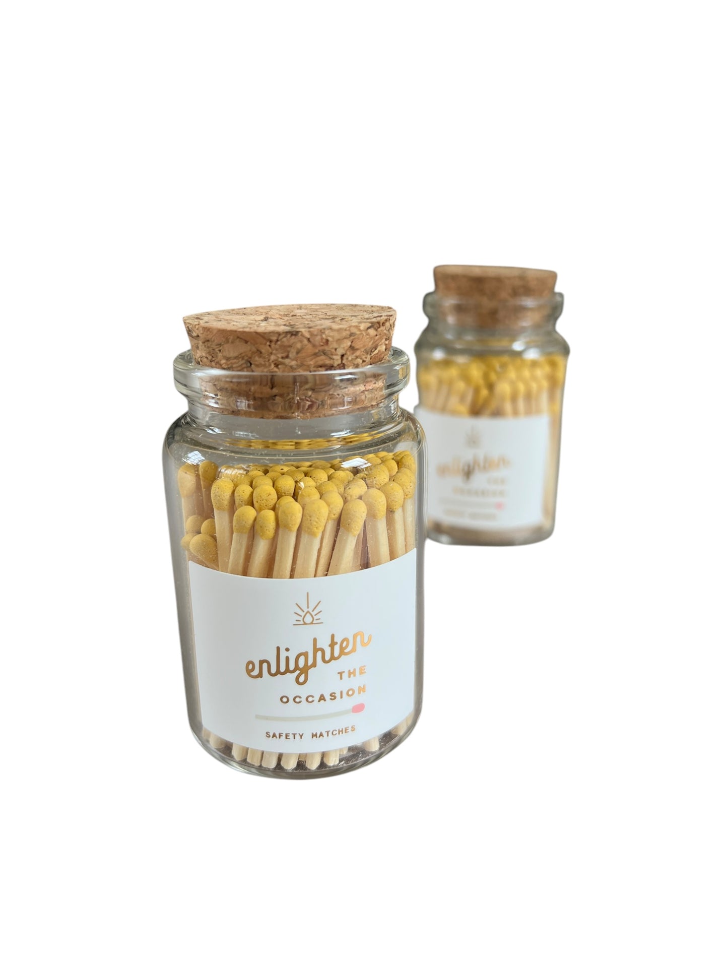 Yellow matches lux mini corked vial by Enlighten the Occasion, size reference photo