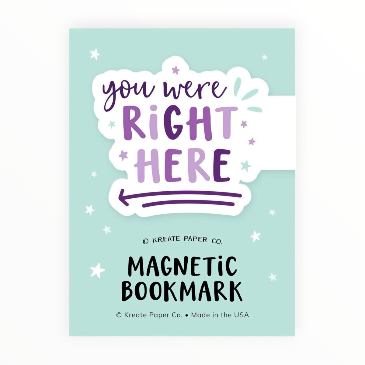 Double-sided magnetic bookmark by Kreate Paper Co., 2.75 x 3.75 inches, keeps your page without bending