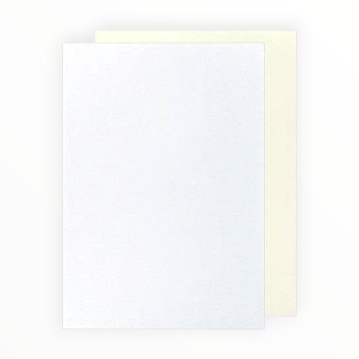 A blank white textured card or envelope sheet with a pale cream backing, shown on a clean white background.