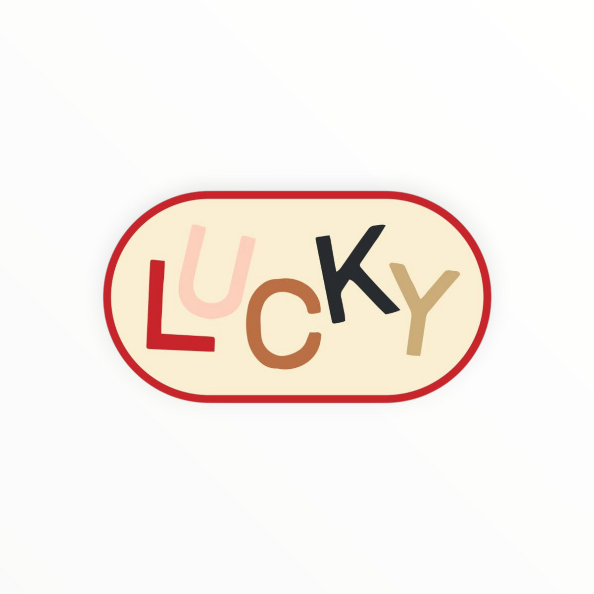 Lucky matte vinyl sticker by Ruff House Print Shop, whimsical design, durable against scratches rain and sunlight, 2.5 inches