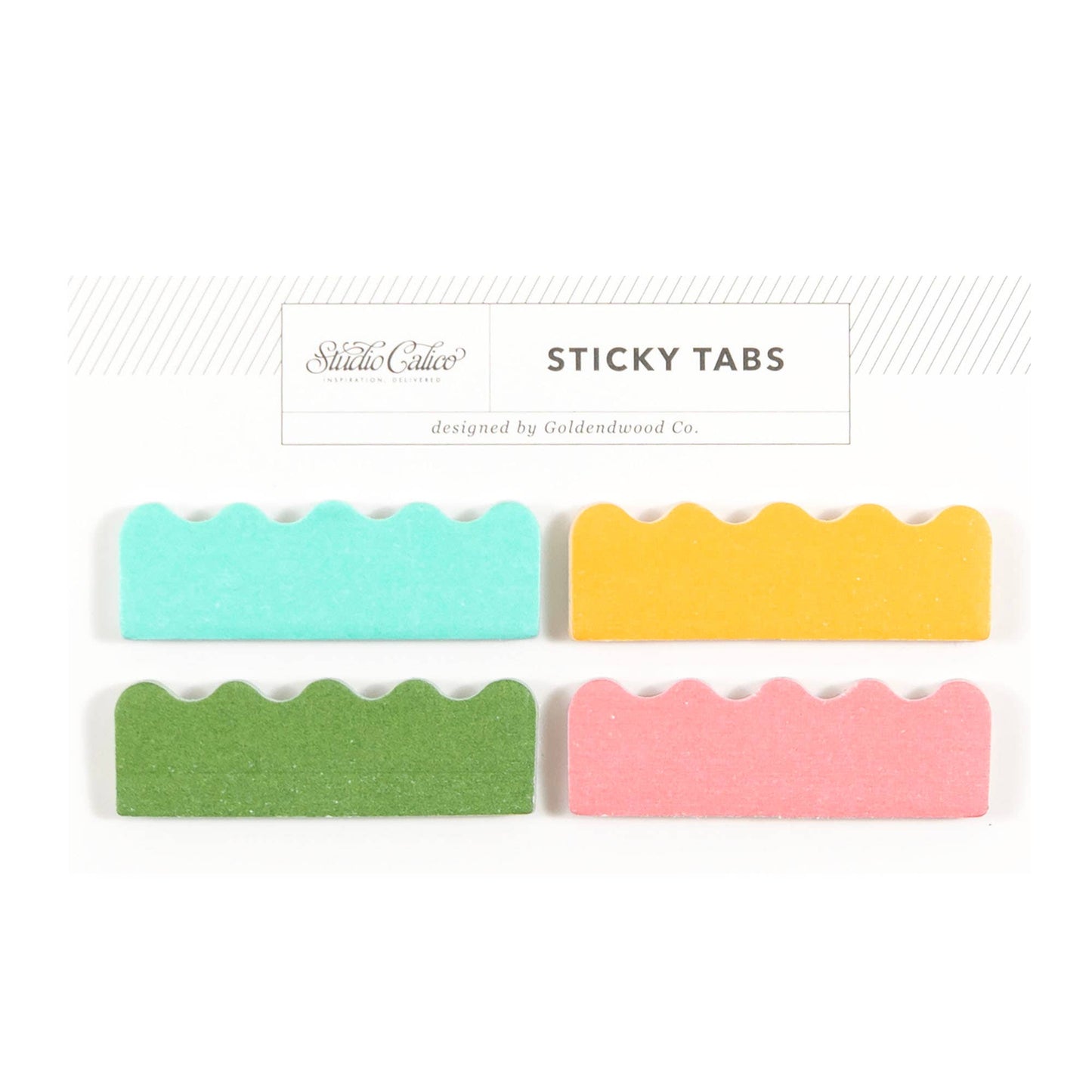 Sticky Note Tabs by Studio Calico, blue yellow green and pink, 4 tabbed pads 25 sheets each 100 total, 1.5 x 0.5 inches