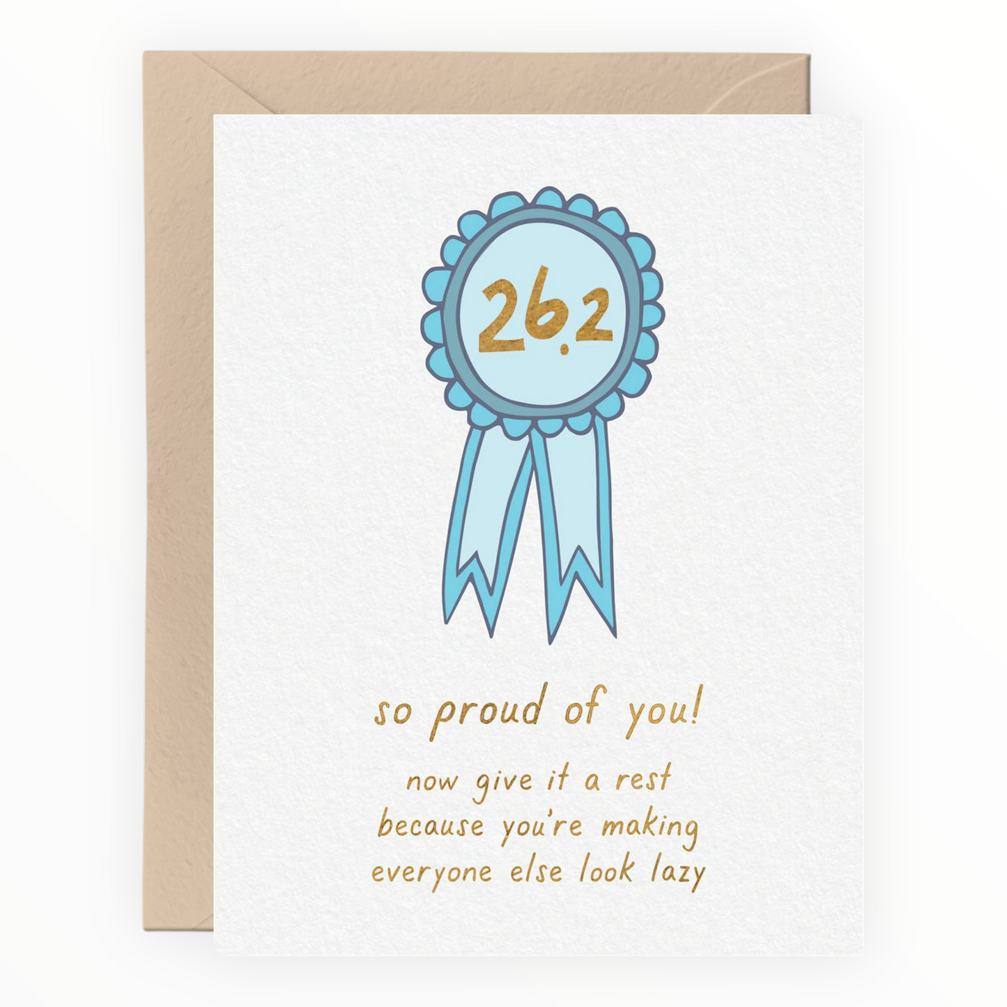 26.2 Marathon So Proud of You congratulations card by Tiny Hooray, blank interior, kraft envelope, 4.25 x 5.5 inches