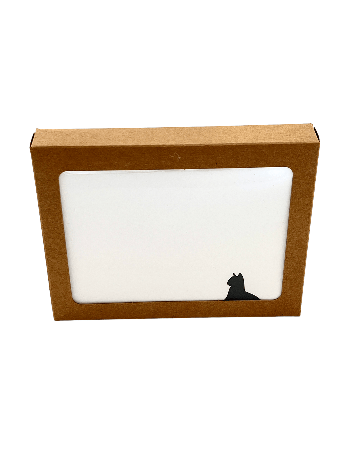 Black cat notecard set in kraft box packaging with white envelopes by Ancora Letterpress