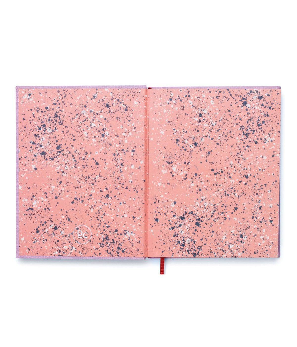 The Journal Dusty Lavender notebook interior detail, coral speckle-patterned lining, Rock Paper Scissors by Darling Clementine
