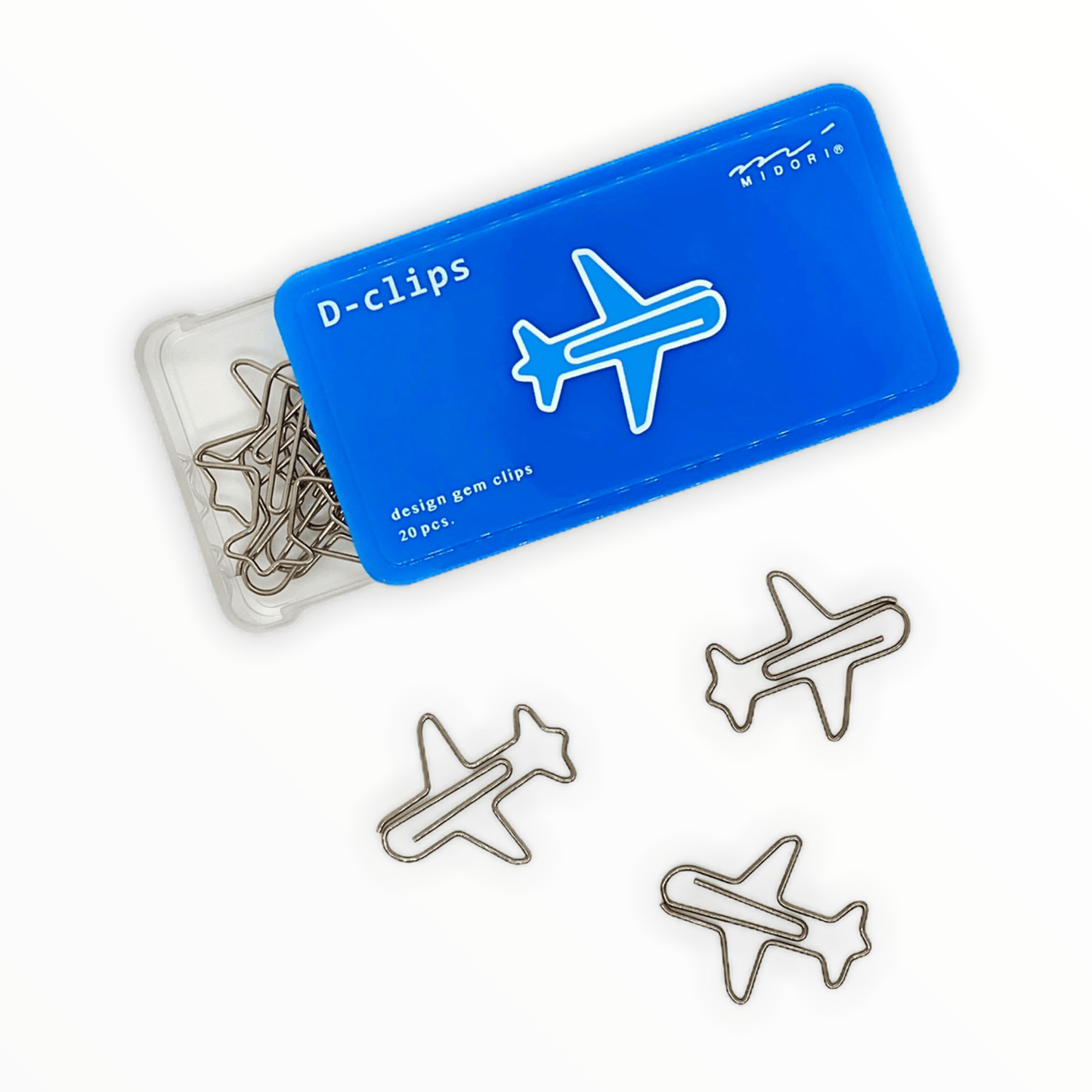 D-Clips airplane-shaped paperclips by Midori, mint-style sliding case 20 pieces