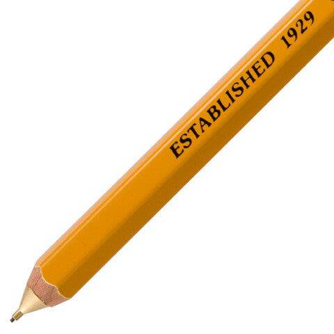 Wooden Mechanical Yellow Pencil detail by Ohto, eraser and tip detail