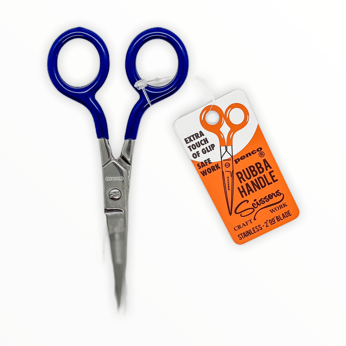Rubba Handle Scissors in Navy by Penco, retro-style stainless steel, 5 inches