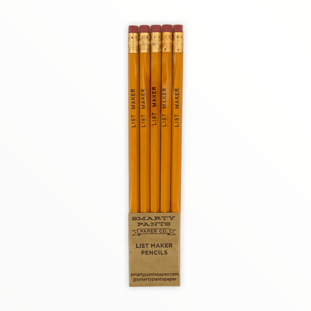 List Maker pencils by Smarty Pants Paper Co., all five pencils displayed