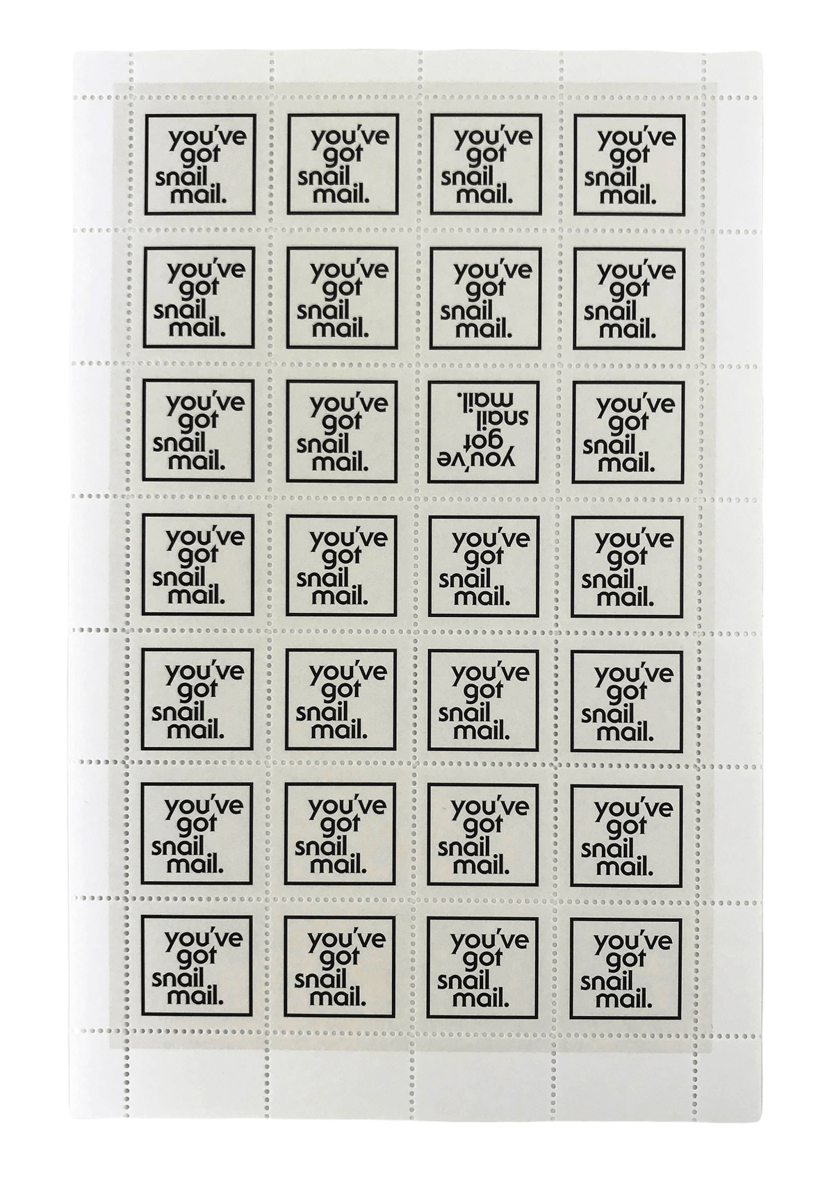 You've Got Snail Mail Lick and Stick Stamps detail by The Portland Stamp Company, stamp designs close-up