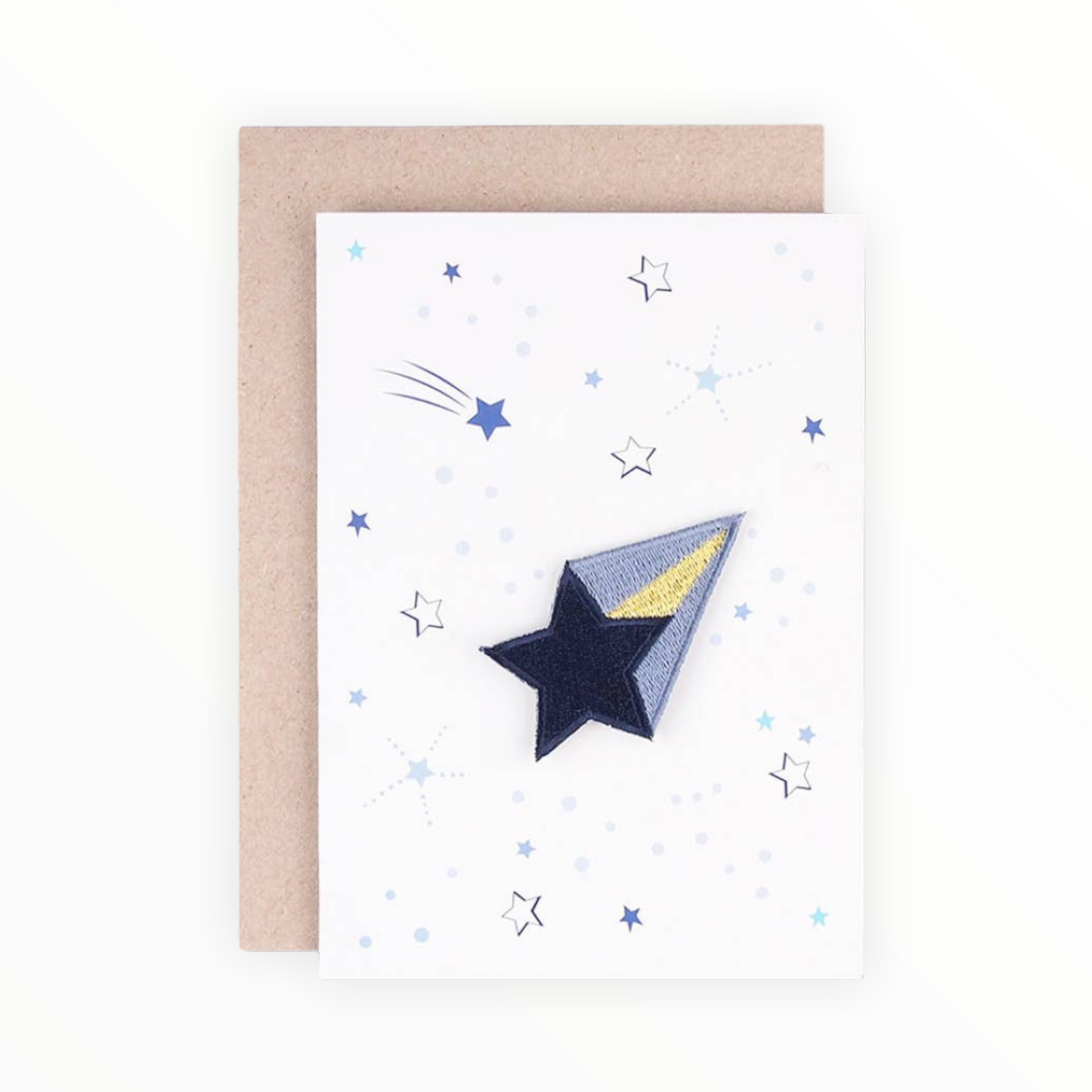 Iron-On Star Patch Card by wowgoods, any occasion, blank interior, kraft envelope, 4 x 6 inch, made in the Netherlands