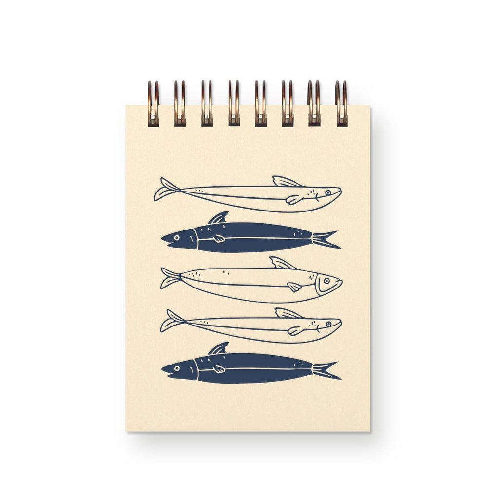 Ruff House Print Shop - Fishes Mini Jotter Notebook: French Vanilla | Deep Blue Ink - The Paper Drawer