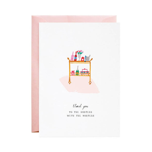 Thank You to the Hostess with the Mostess card by Mr. Boddington's Studio, blank interior, pink envelope, 4.5 x 6.25 inches