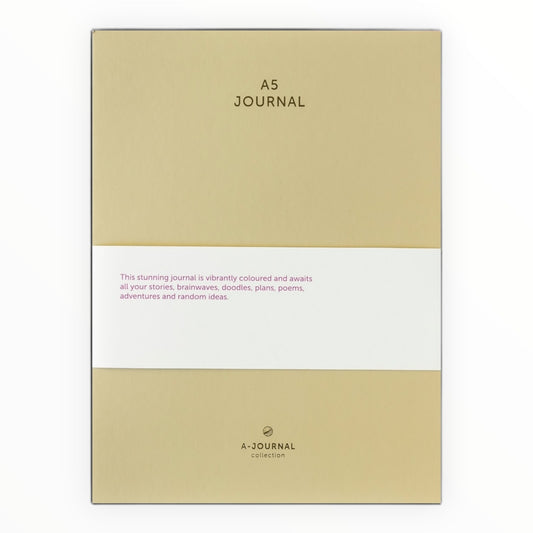 A5 Journal Notebook by A-Journal Stationery, neutral cover with popping pink edges, 8.5 x 6.25 inches