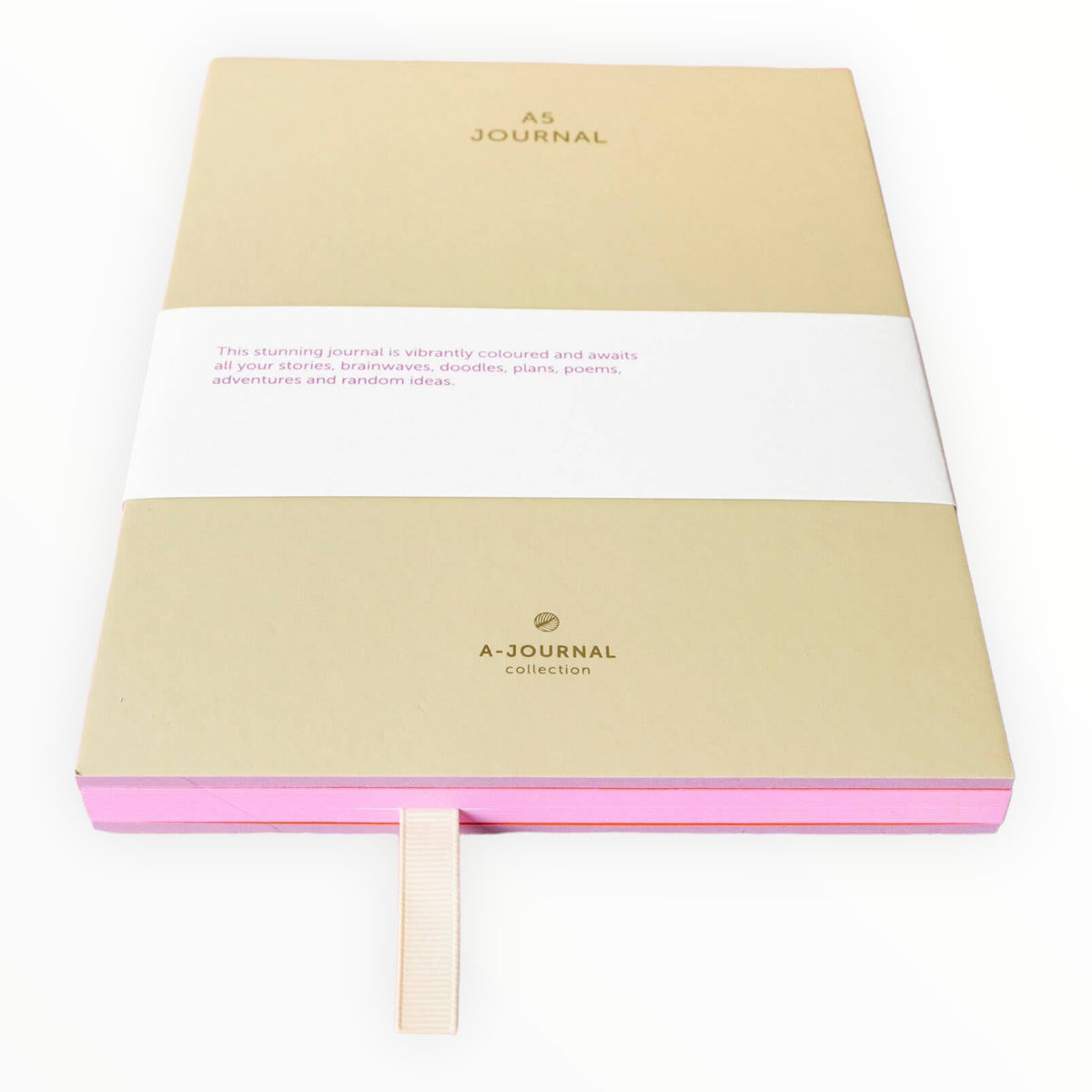 A-Journal Stationery A5 notebook open showing bright orange lined pages