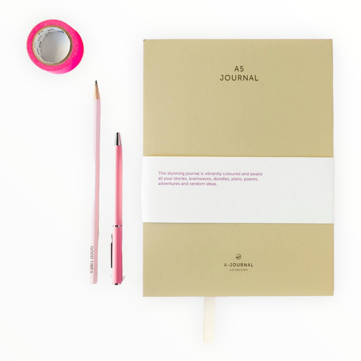 A-Journal Stationery A5 notebook back cover with pink edges