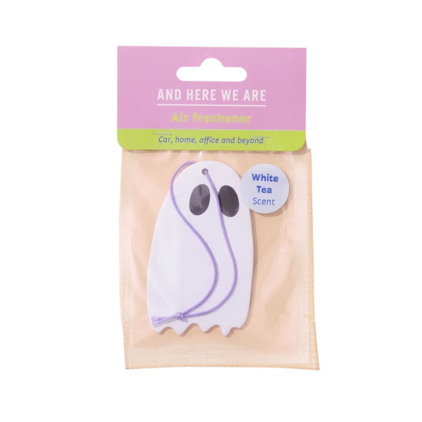 Ghost Air Freshener white tea scent by And Here We Are, 3 inches, printed on thick durable paper, Columbus Ohio