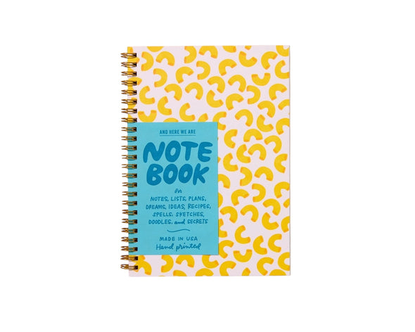 Macaroni and Cheese Spiral Notebook by And Here We Are front cover detail, comfort food illustration