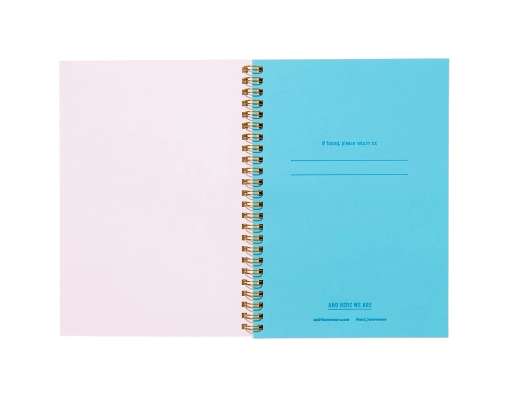 Macaroni and Cheese Spiral Notebook open spread showing lined pages by And Here We Are