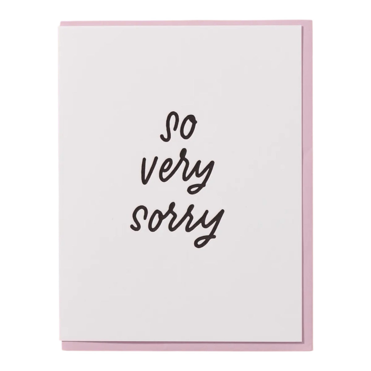 o Very Sorry sympathy letterpress greeting card by And Here We Are, 4.25 x 5.5 inches, purple envelope