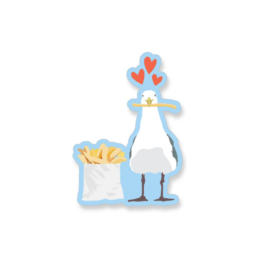 Seagull with French Fries vinyl sticker by Apartment 2 Cards, "True love", 2.48 x 3.5 inches