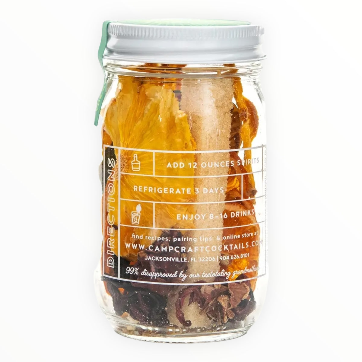 Camp Craft Cocktails FloRita Base Camp Mix, 16 oz infusion jar, back of container