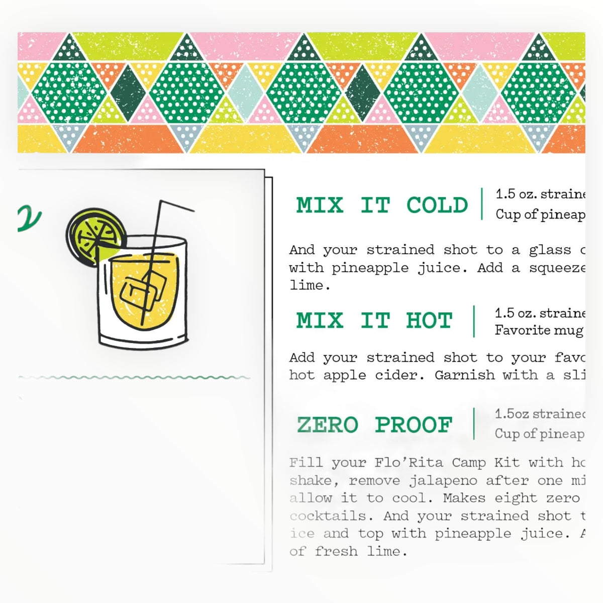 Camp Craft Cocktails Base Camp Mix instruction photo, hot cold and zero proof options
