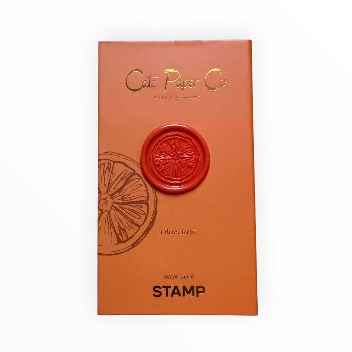 Cate Paper Co. Citrus Fruit wax seal stamp set closed box with citrus motif