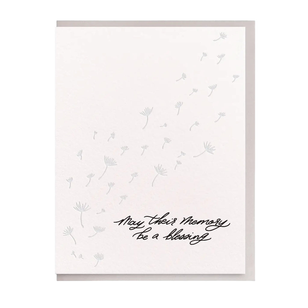 May Their Memory Be a Blessing sympathy letterpress card by Dahlia Press, blank interior, light gray envelope, 4.25 x 5.5 inches