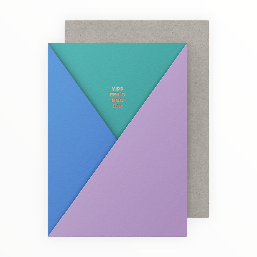 Yippee-I-O Hooray card by Dear Beni, gold metallic foil print flat card insert detail