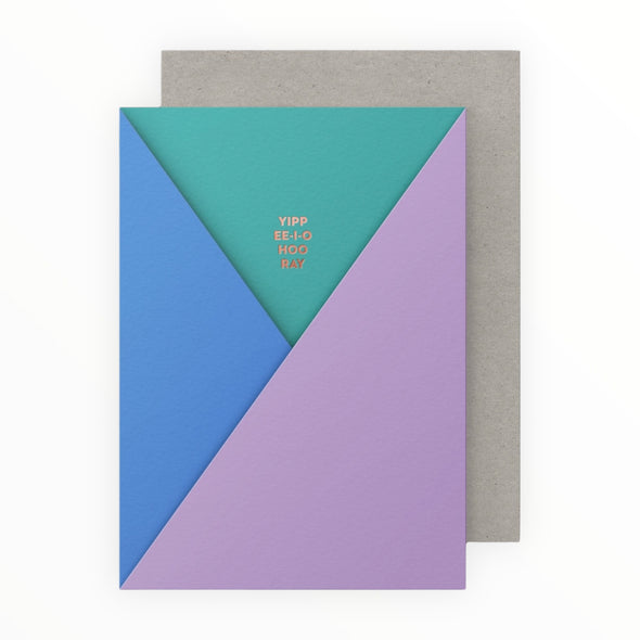 Yippee-I-O Hooray card by Dear Beni, gold metallic foil print flat card insert detail