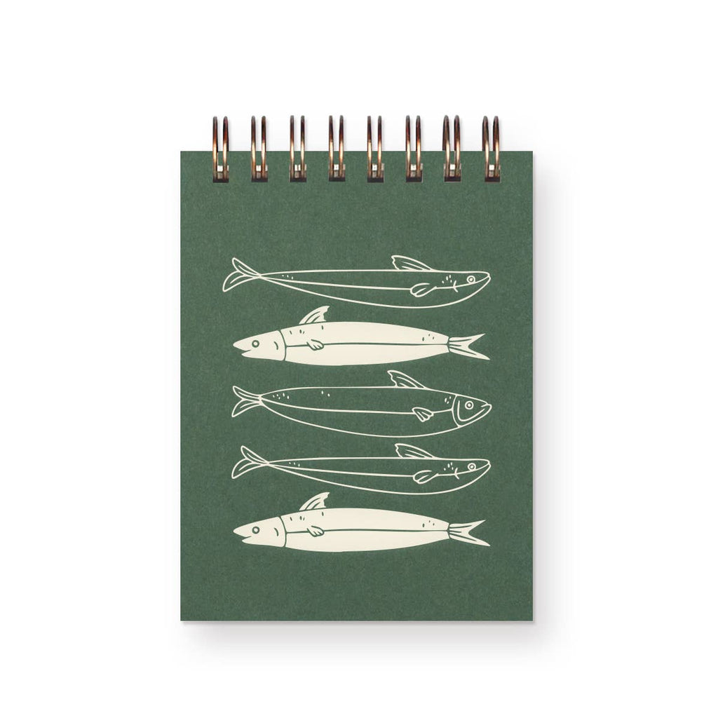 Ruff House Print Shop - Fishes Mini Jotter Notebook: French Vanilla | Deep Blue Ink - The Paper Drawer