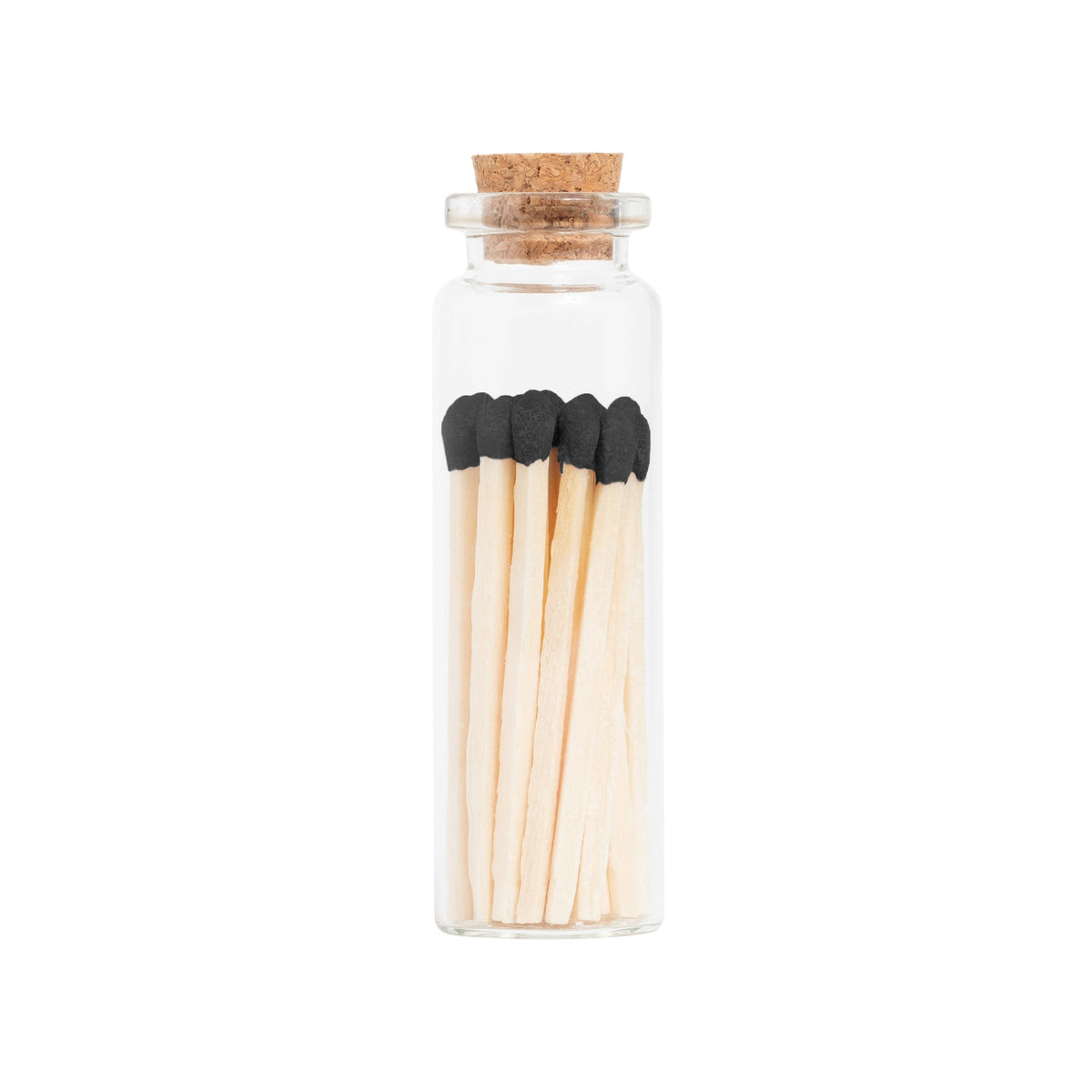 Black matches corked vial detail by Enlighten the Occasion, cork stopper and match striker