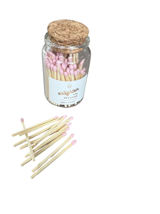 Pink matches in lux mini corked vial by Enlighten the Occasion, 80 pink-tipped wooden matches with match striker, 1.75 x 3 inches
