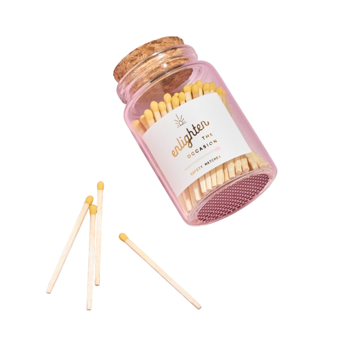 Pink matches lux mini corked vial detail by Enlighten the Occasion, cork stopper and match striker