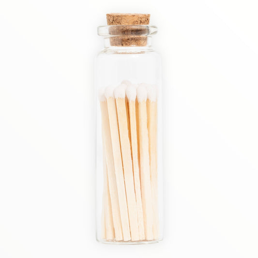 White matches in small corked vial by Enlighten the Occasion, 20 white-tipped wooden matches with match striker, 0.8 x 2.55 inches