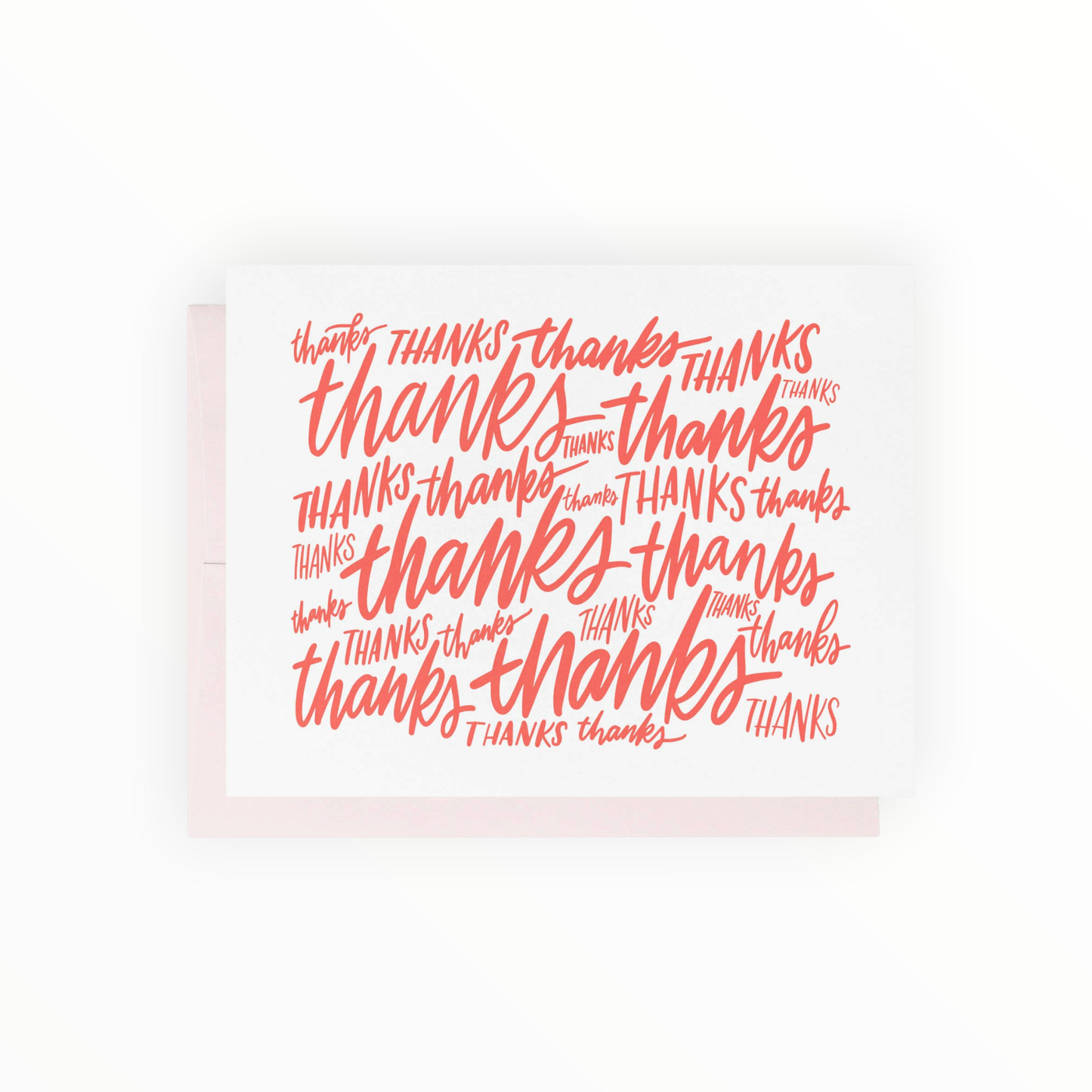 All the Thanks letterpress thank you card by Friendly Fire Paper, red script, blank interior, coordinating envelope, 4.25 x 5.5 inches