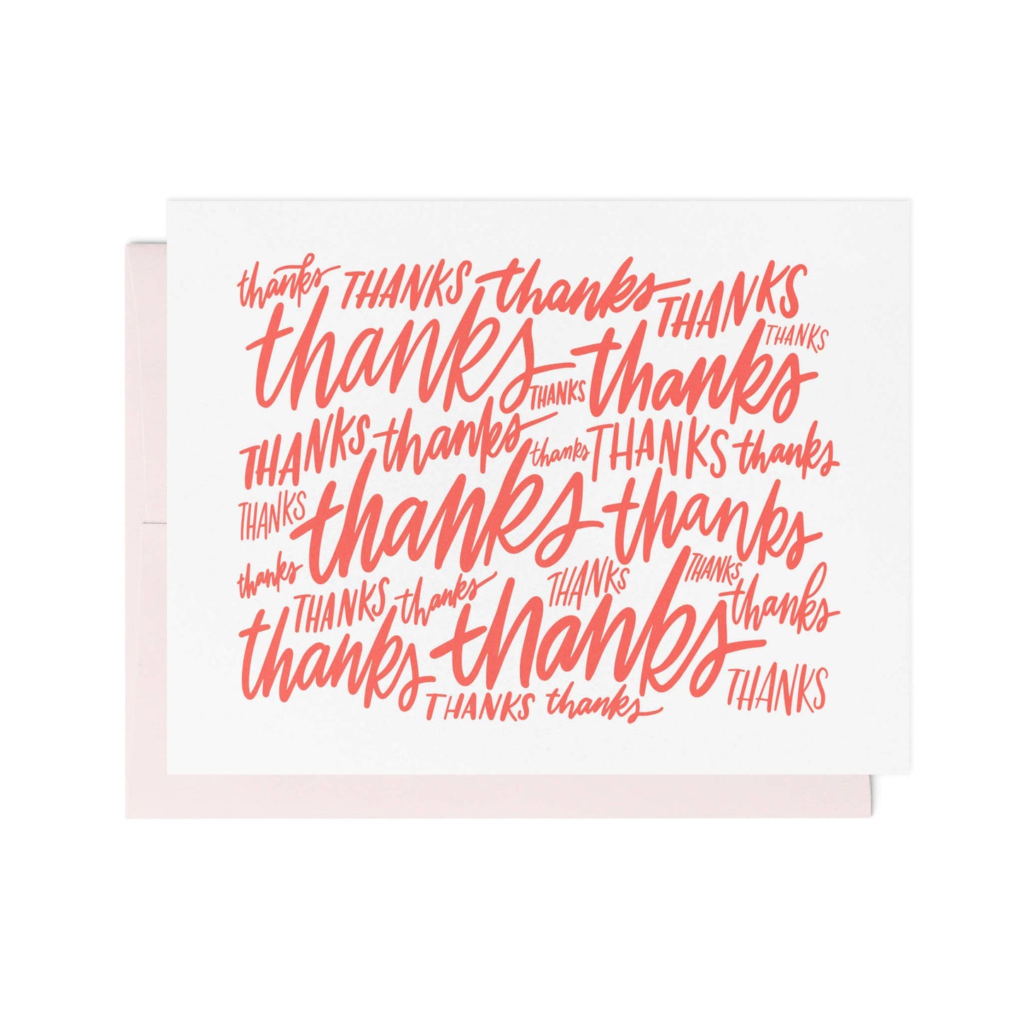 All the Thanks card detail by Friendly Fire Paper, red script letterpress print close-up