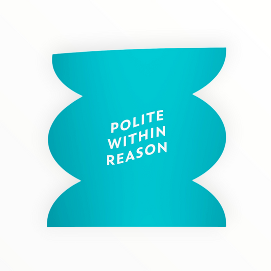 Within Reason mini-mood sticker by Friendly Fire Paper, turquoise wave shape, matte mirror finish, 2 x 2 inches