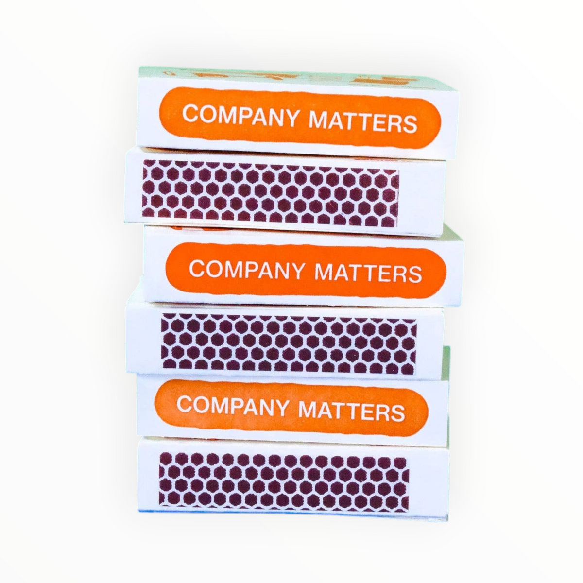 Five stacked rectangular boxes with orange labels reading 'COMPANY MATTERS' on a plain white background.
