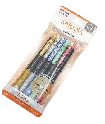 Zebra Sarasa Deco Shine gel pen 5-color set by Hakubundo, shiny red green royal blue silver gold, 0.5mm