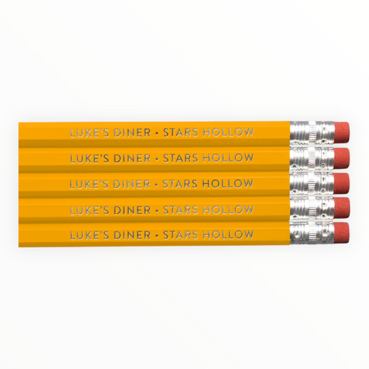 Luke's Diner Stars Hollow pencil pack by Huckleberry Letterpress, pack of 5 pastel yellow no. 2 pencils