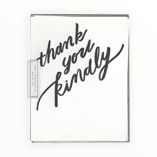 Thank You Kindly letterpress card set by Ink Meets Paper, set of 6 folded cards with tan envelopes