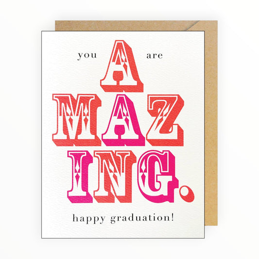 Are Amazing Happy Graduation card by J.Falkner Cards, blank interior, kraft envelope, 4.625 x 6.25 inches