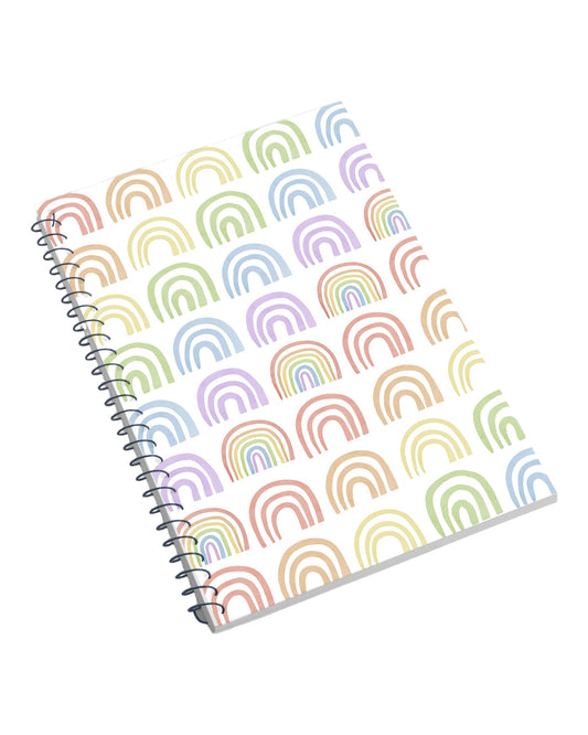 Rainbows Spiral Notebook by k.Patricia Designs, lined paper, front and back rainbow cover, 44 pages, 5.5 x 8 inches