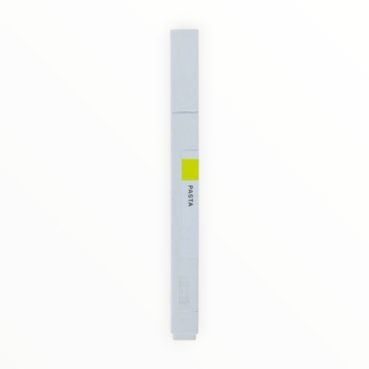 A slim, light gray plastic marker or pen-like tool with a small bright yellow-green rectangular accent and the word 'PASTA' printed vertically near the center, shown on a plain white background.