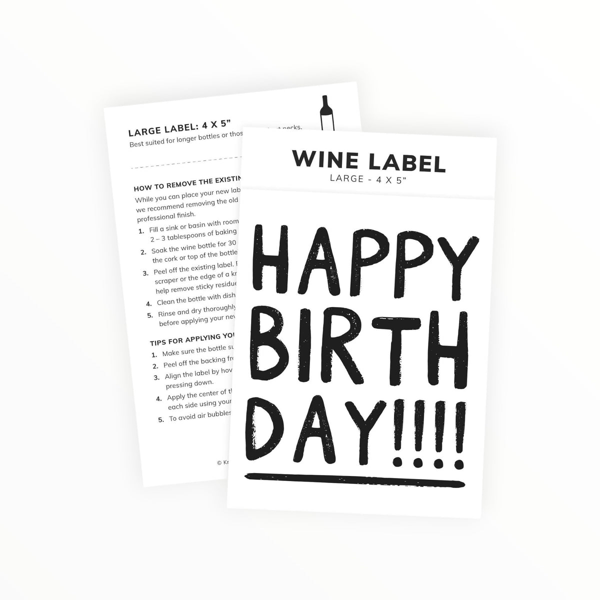 Happy Birthday wine bottle label by Kreate Paper Co., 4x5 inches, festive design for gifting