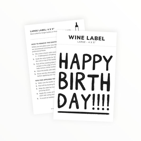 Happy Birthday wine bottle label by Kreate Paper Co., 4x5 inches, festive design for gifting